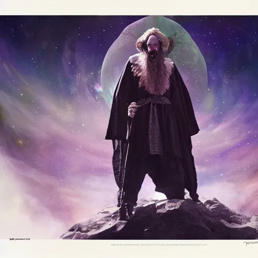 Prompt: ivan the terrible king floating in the cosmos with cosmic energy by tim walker and craig mullins,