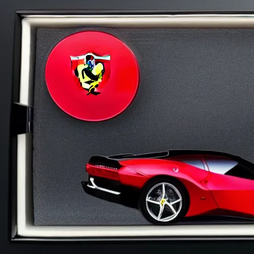 Image similar to realistic photographie lamborgini luxury mix with ferrari inside a plastique collector box