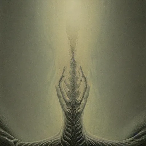Image similar to Complex alien fractal structure, by Zdzisław Beksiński, trending on ArtStation