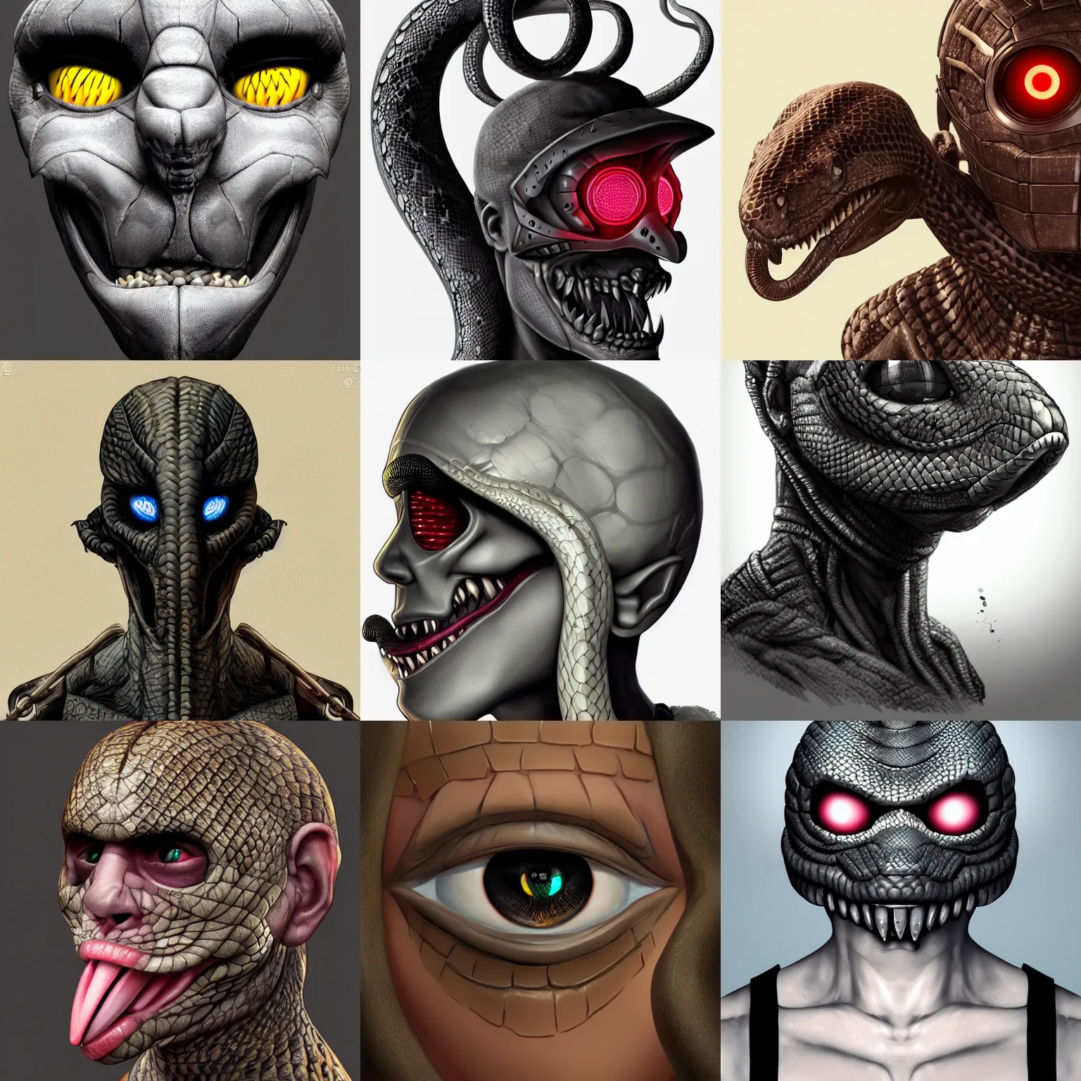 Prompt: human with snake eyes and a snake tongue, digital art, concept art, trending on artstation, very detailed, 8 k hd, 3 d