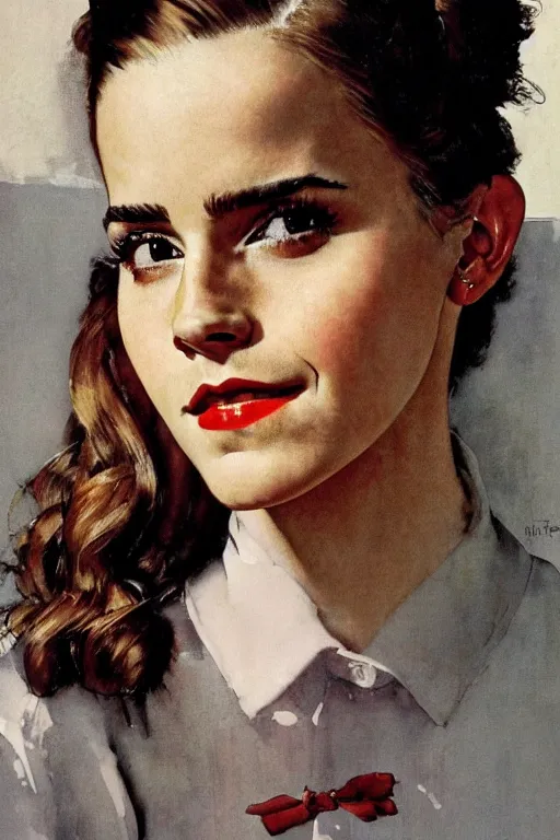 Image similar to Emma Watson portrait by Norman Rockwell