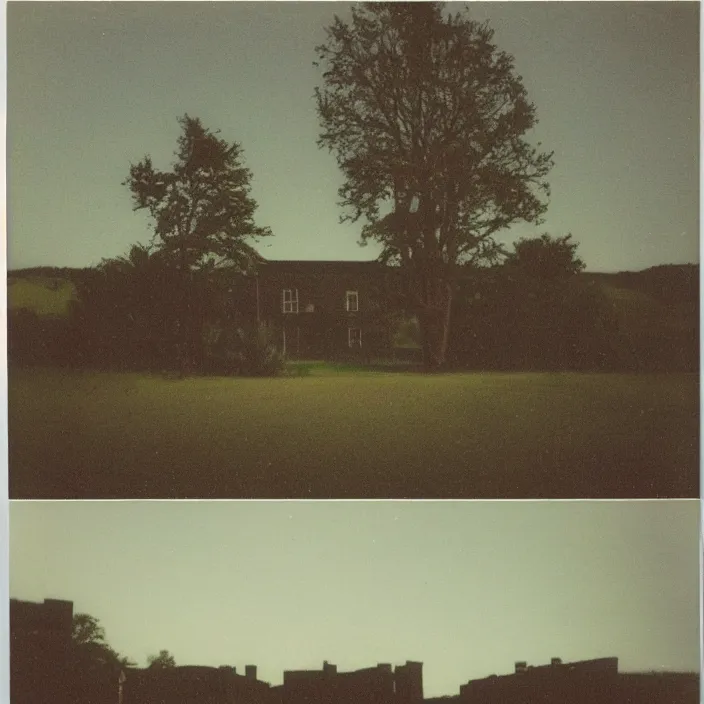 Prompt: a building in a serene landscape, polaroid photo