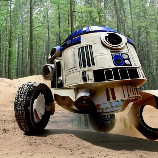 Prompt: Off road vehicle inspired by r2d2