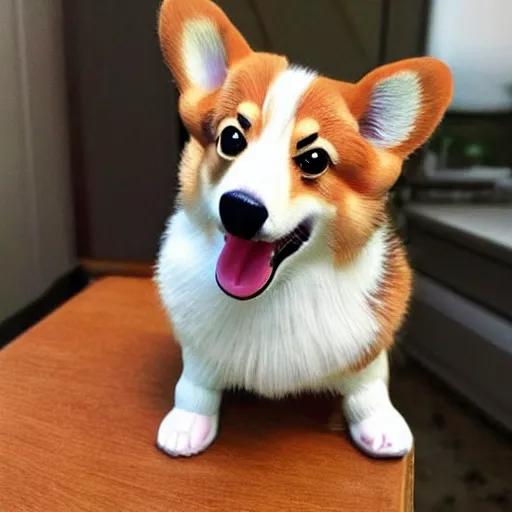 Prompt: a corgi with a very long neck, hyperrealistic, extremely detailed, lifelike, adorable, cute, fluffy, furry, happy