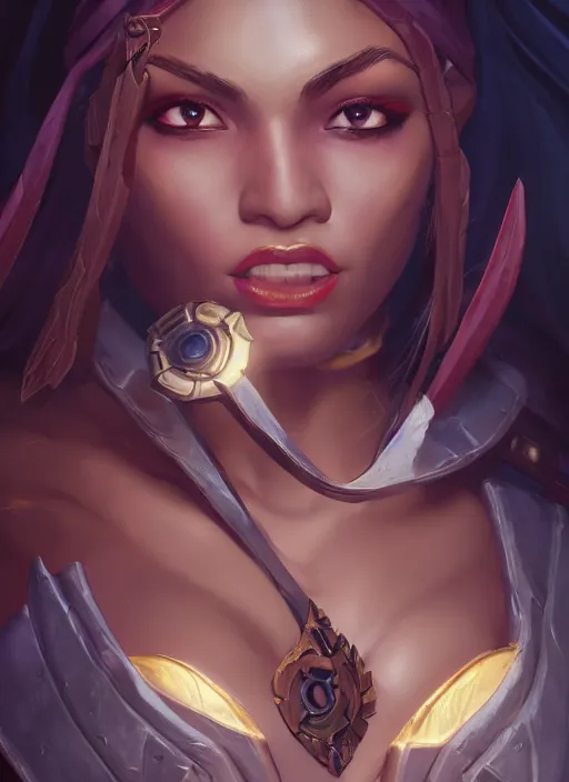 Image similar to samira from league of legends, using a pirate patch in her eye, au naturel, hyper detailed, digital art, trending in artstation, cinematic lighting, studio quality, smooth render, unreal engine 5 rendered, octane rendered, art style by klimt and nixeu and ian sprigger and wlop and krenz cushart