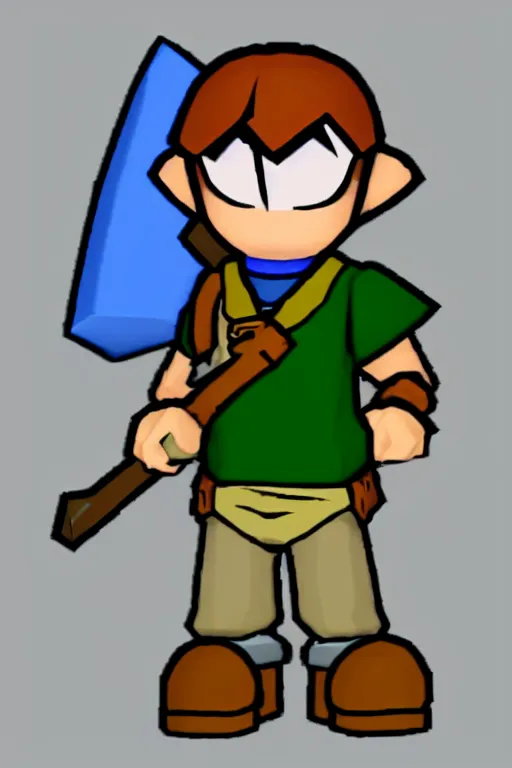 Image similar to an in game portrait of link from paper mario : the origami king, paper mario : the origami king art style.