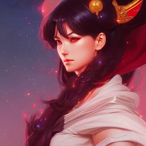 Image similar to Sailor Mars, fantasy, intricate, elegant, highly detailed, digital painting, artstation, concept art, matte, sharp focus, illustration, art by Artgerm and Greg Rutkowski and Alphonse Mucha