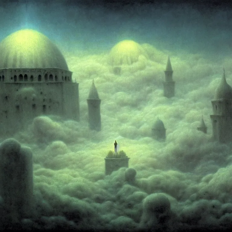 Image similar to ! dream a cinematic scene from the istanbul on clouds, solidity and eternity, lovecraft, concept art by beksinski and jean delville, dramatic lighting, ultra hd, hdr, 8 k