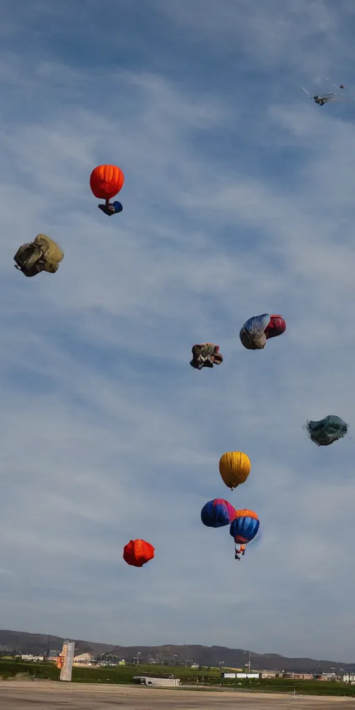 Image similar to bags dropping down at rapid speed through the sky