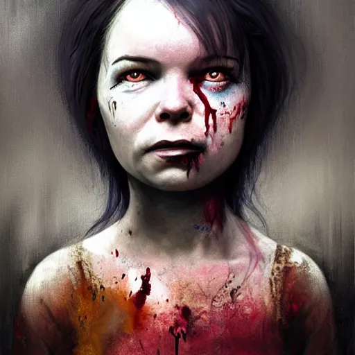 Image similar to color head portrait of young early bjork as a zombie, 7 days to die zombie, gritty background, fine art, award winning, intricate, elegant, sharp focus, cinematic lighting, digital painting, 8 k concept art, art by michael hussar, art by brom, art by guweiz and z. w. gu, 8 k