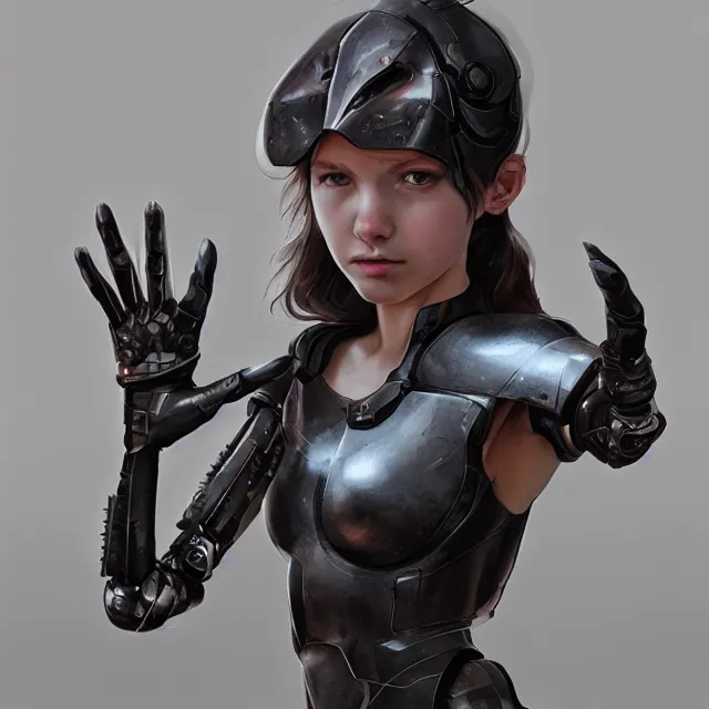 Prompt: girl with giant cyborg hands, cgsociety