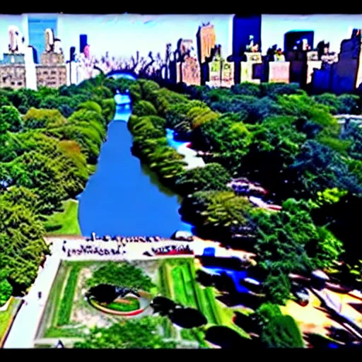 Image similar to egyptian excavation in central park new york drone footage shot on arri alexa flat light high detail blue sky