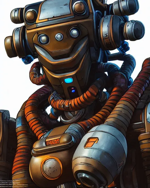 Image similar to pathfinder robot from apex legends character portrait, portrait, close up, concept art, intricate details, highly detailed, vintage sci - fi