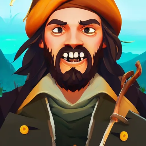 Image similar to painting jack the pirate on sea of thieves game avatar hero smooth face median photoshop filter cutout vector behance hd by jesper ejsing, by rhads, makoto shinkai and lois van baarle, ilya kuvshinov, rossdraws, illustration, art by ilya kuvshinov and gustav klimt