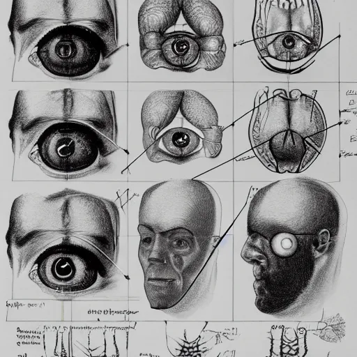 Image similar to an anatomicaly correct sketch about the evolutional stages of the common eye