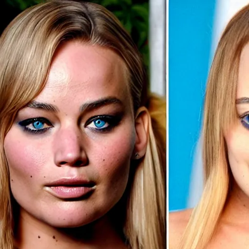 Prompt: a woman who is a genetic combination of jennifer lawrence margot robbie mila kunis lindsay lohan, medium shot, detailed eyes,