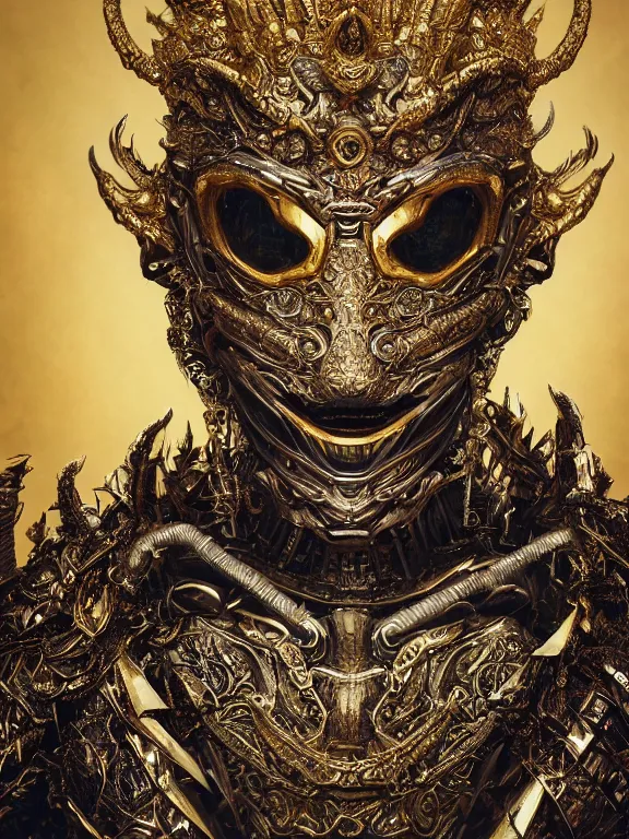 Prompt: portrait art of 8k ultra realistic dragon king,intricate gold crown, detailed intricate ornate armour,decaying, cybernetic, full of colour, cinematic lighting, battered, trending on artstation, 4k, hyperrealistic, focused, extreme details,unreal engine 5, cinematic, masterpiece, art by ayami kojima, giger