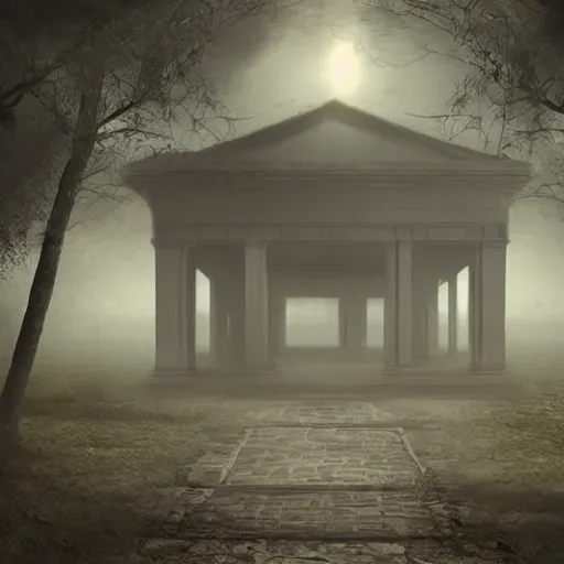 Prompt: Mysterious library with fog near the floor, fantasy art