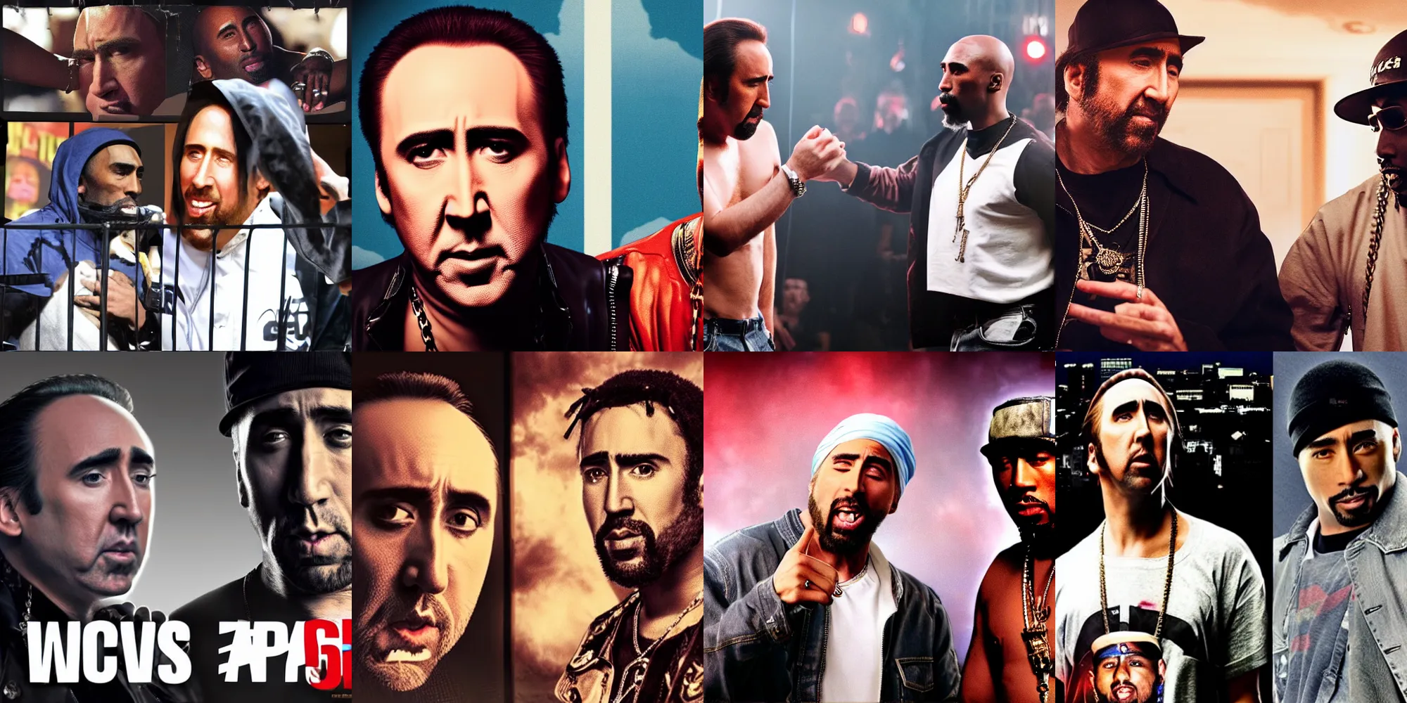 Prompt: Nicolas Cage vs Tupac rap battle hyper realistic 8k archival photo great lighting