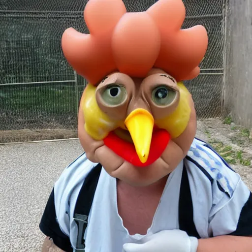 Prompt: prisoner wearing chicken face