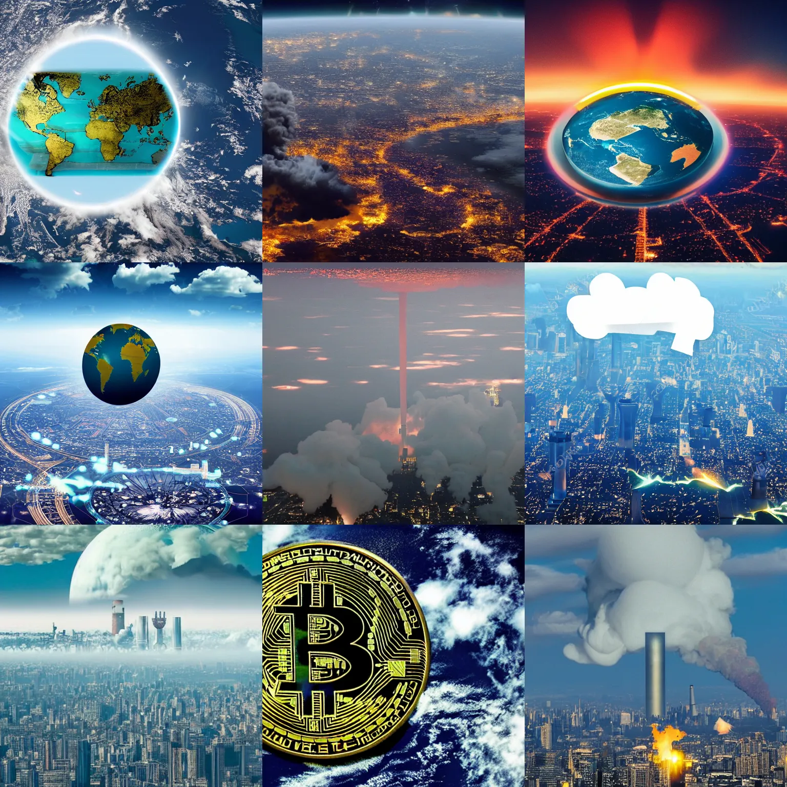 Prompt: < photo futuristic polluted > a think plume of pollution covers the earth, bitcoin can be seen as the culprit < / photo >