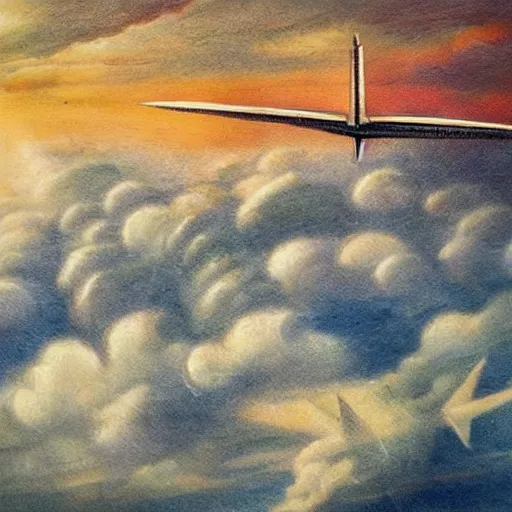 Prompt: flying city in the clouds, romanticism artwork