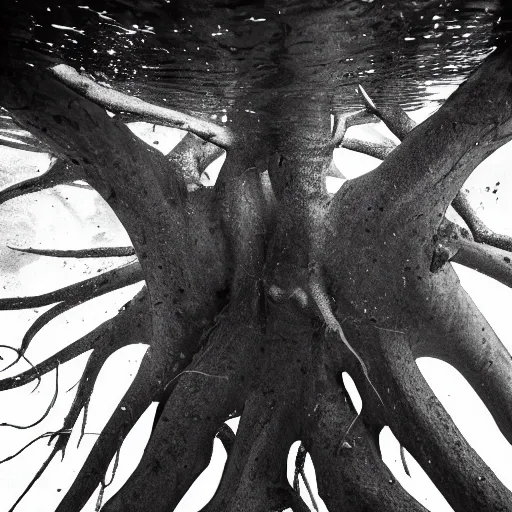 Image similar to roots underwater, award winning black and white photography