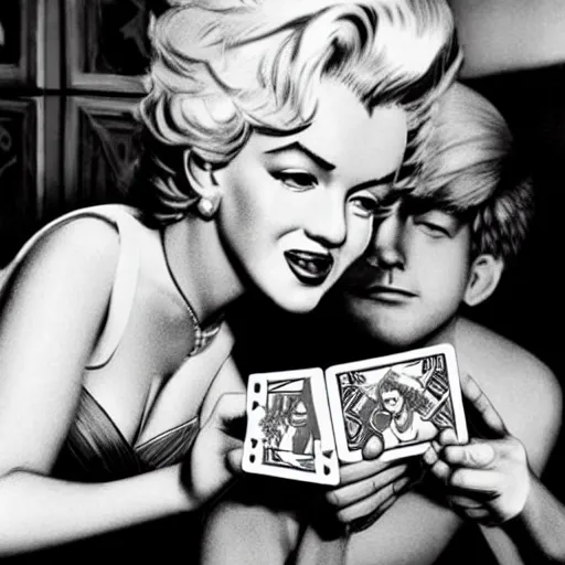 Prompt: a highly detailed photo of marilyn monroe and jfk playing yu - gi - oh