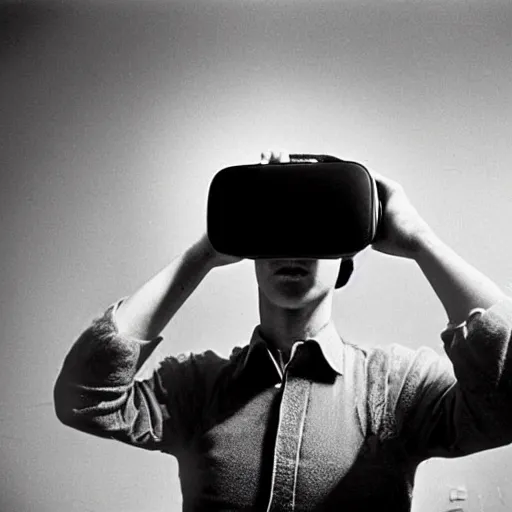 Prompt: old photograph of a russian researcher with a soviet virtual reality headset, russia, 1 9 7 6, ussr, hyper detailed