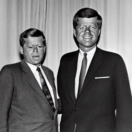 Image similar to a photograph of jfk standing next to gandalf the grey