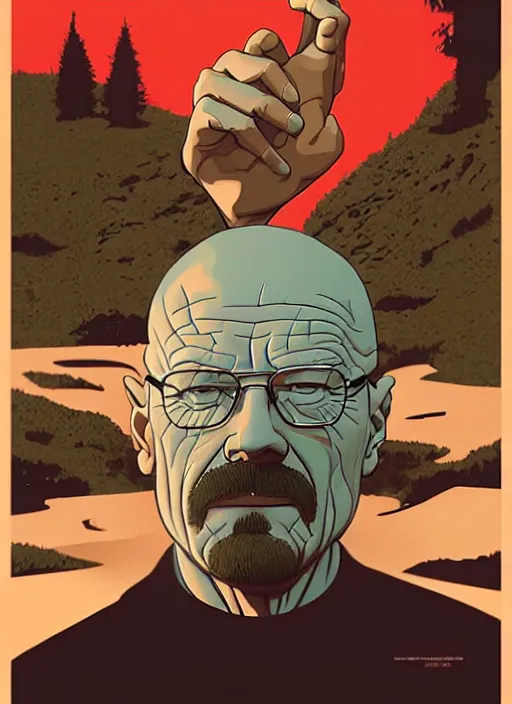 Image similar to poster artwork by Michael Whelan and Tomer Hanuka, of Walter White, from scene from Twin Peaks, clean