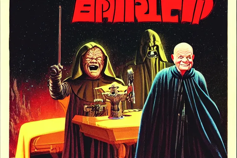 Prompt: don rickles as a emperor palpatine, by tim hildebrandt and wally wood and frank frazetta, film still