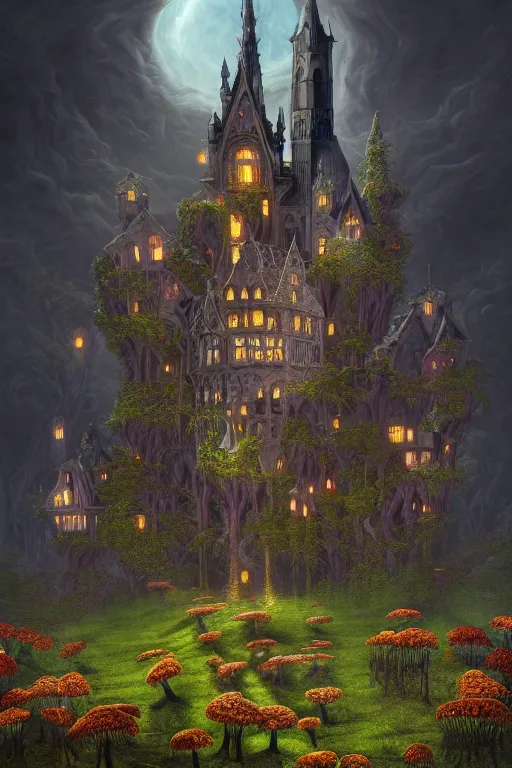 Prompt: a beautiful digital illustration painting of a detailed gothic fantasy castle and roots, dark mushroom, flowers by benoit b. mandelbrot, steven belledin, martin johnson heade, lee madgwick, caspar david friedrich, and david rios ferreira. 8 k resolution trending on artstation concept art digital illustration