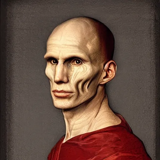 Image similar to a renaissance style portrait painting of Voldemort