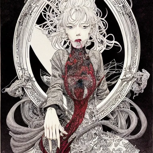 Prompt: prompt: Portrait painted in Mobius style drawn by Vania Zouravliov and Takato Yamamoto, inspired by Fables, intricate acrylic gouache painting, high detail, sharp high detail, manga and anime 2000