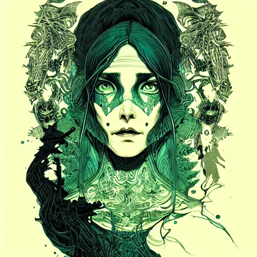 Image similar to portrait top light, by killian eng and joe fenton and martin deschambault and conrad roset, inspired by the brothers grimm, brown and green only, etching, fine, sharp high detail,