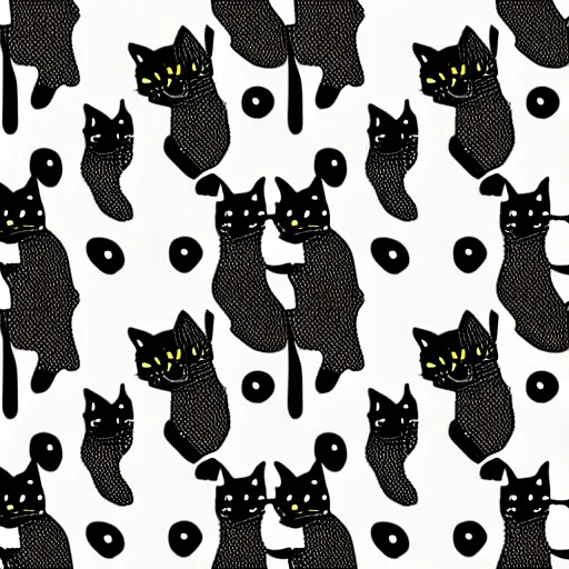 Image similar to seamless pattern showing black cats. black and white, drawing, white background, seamless, ornament.