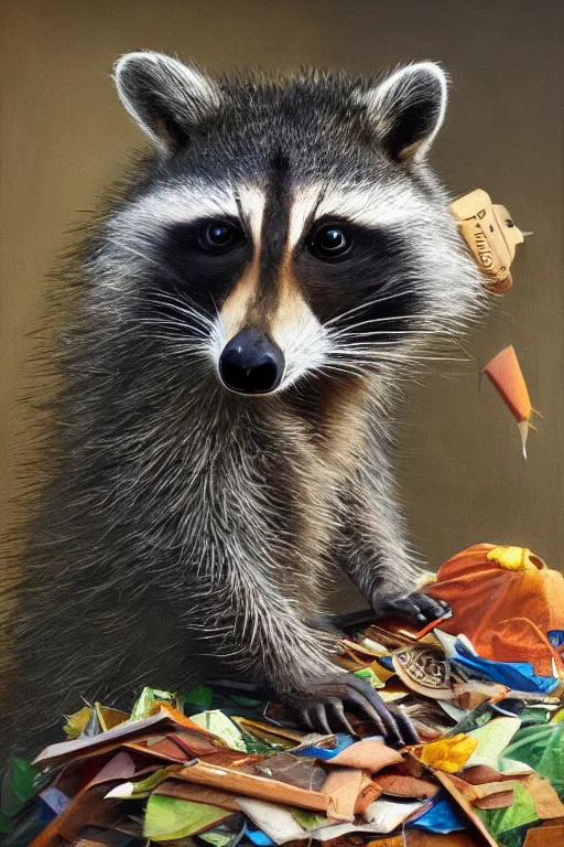 Prompt: anthropomorphic raccoon taking out the trash, oil on canvas, intricate, portrait, 8k highly professionally detailed, HDR, CGsociety