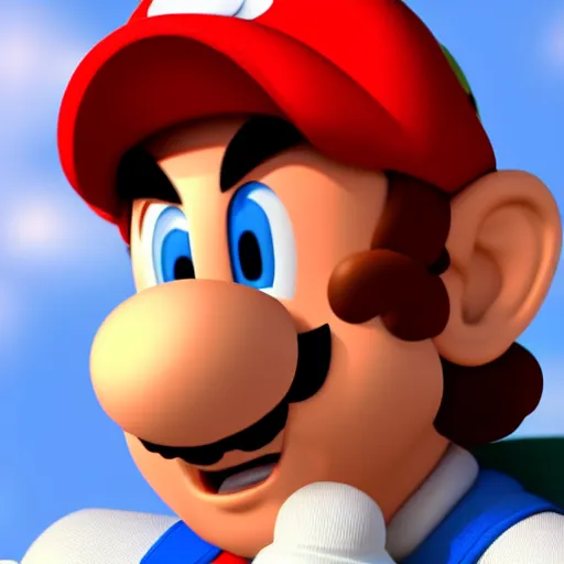 Prompt: portrait of highly detailed realistic mario made from blender - 8K with ray tracing