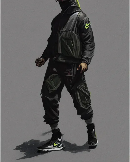 Image similar to Medium shot of a character wearing Nike ACG+Acronym+Riot Division in the style of greg rutkowski