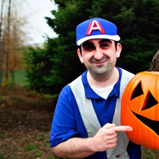 Prompt: a photo of Mike Stoklasa dressed as Ash Ketchum for Halloween