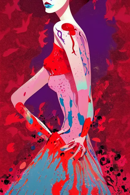Prompt: beautiful lady half necromancer, made of red gucci fabric, pixiv fanbox, dramatic lighting, maximalist pastel color palette, splatter paint, pixar and disney exploded - view drawing, graphic novel by fiona staples and dustin nguyen, peter elson, alan bean, wangechi mutu, clean cel shaded vector art, trending on artstation