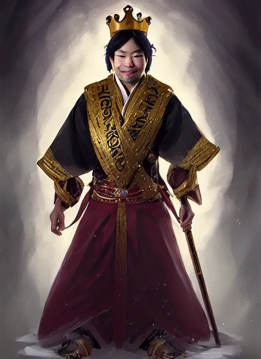 Prompt: gm hikaru nakamura dressed as a king, fantasy portrait, artstation, extremely detailed artgerm greg rutkowski