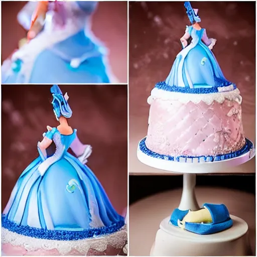 Image similar to high resolution photo of a cinderella cake, very elegant, food photography, instagram, trending