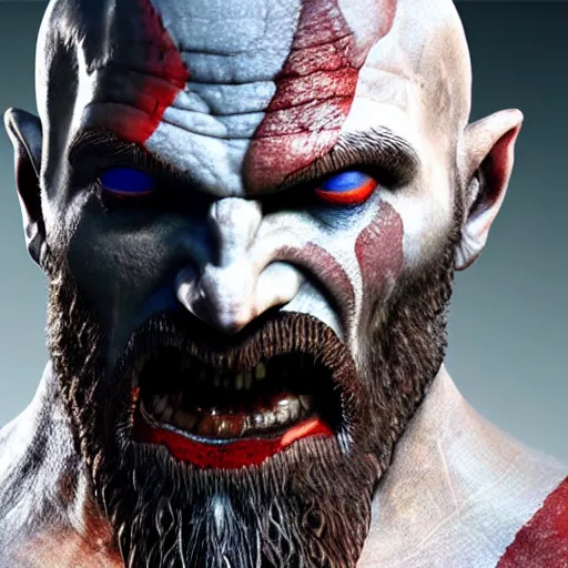 Prompt: ancient god of war with eyes on his hands, sharp rotten teeth, hyper realistic, 4 k