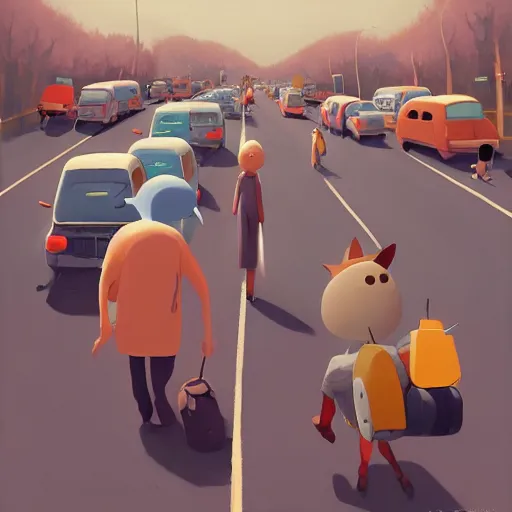 Image similar to goro fujita ilustration sunday people in a jam leaving the city, painting by goro fujita, sharp focus, highly detailed, artstation