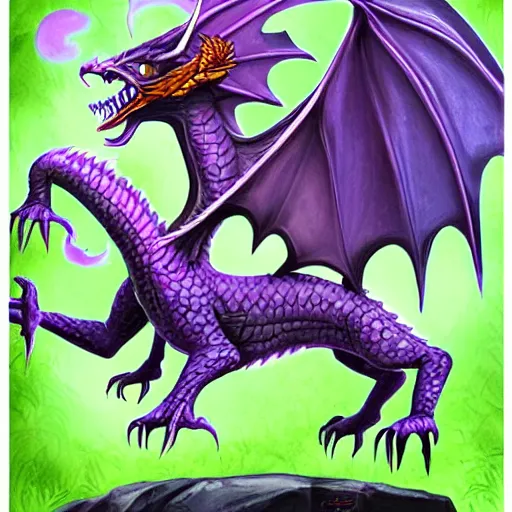 Image similar to purple dragon tames a gnome, fantasy illustration