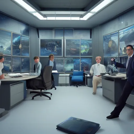 Image similar to hyperrealistic dslr film still of scenes from office space set in space, stunning 8 k octane comprehensive 3 d render, inspired by istvan sandorfi & greg rutkowski & unreal engine, perfect symmetry, dim volumetric cinematic lighting, extremely hyper - detailed, extremely lifelike attributes & lifelike texture, intricate, masterpiece, artstation, stunning