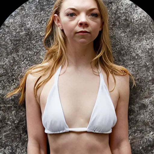 Image similar to natalie dormer made of milk, tiny bikini and miniskirt, highly detailed award winning food photography, backlit, album cover