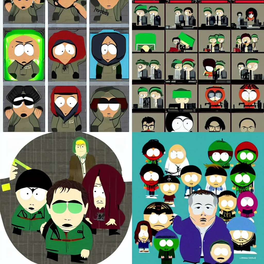 Prompt: Matrix, in style of south park